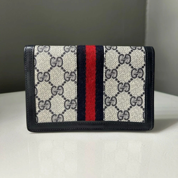 Gucci Web Navy Sherry Line GG Coated Canvas Clutch - Picture 10 of 13